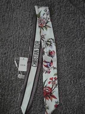 Christian Dior Black Multicolor Floral Bird Mitzah Scarf